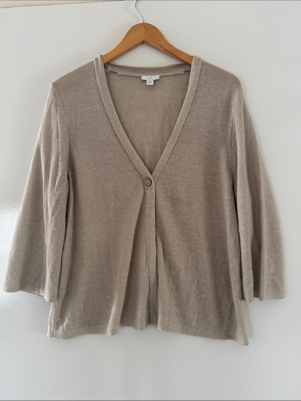 J Jill Cardigan Sweater Women Petite XL Beige Knit Linen Blend Single Button
